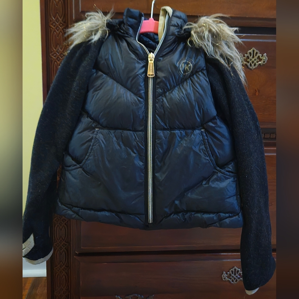 Michael Kors Black Quilted Puffer Coat with Faux Fur Hood